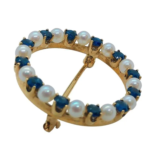 Sapphire and Pearl Circle Brooch Image 2 Joint Venture Jewelry Cary, NC