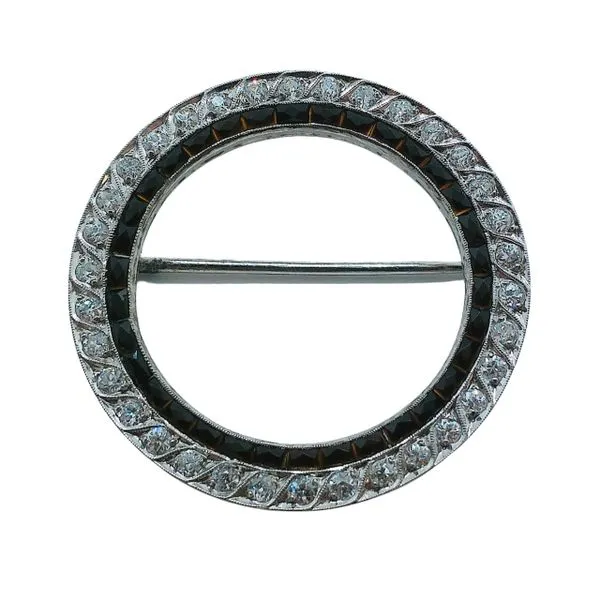 Vintage Onyx and Diamond Circle Pin Joint Venture Jewelry Cary, NC