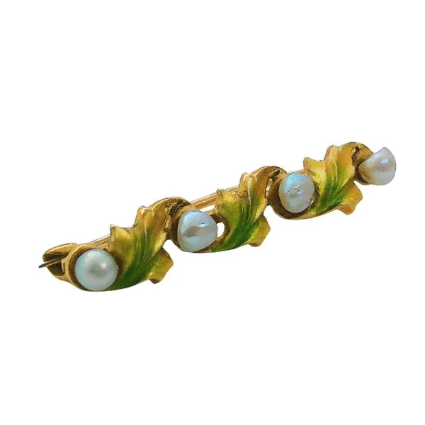 Vintage Green Enamel and Pearl Pin Image 2 Joint Venture Jewelry Cary, NC