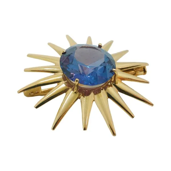 14K Yellow Gold Starburst Pin with 7.0 Carat Round Amethyst Image 2 Joint Venture Jewelry Cary, NC