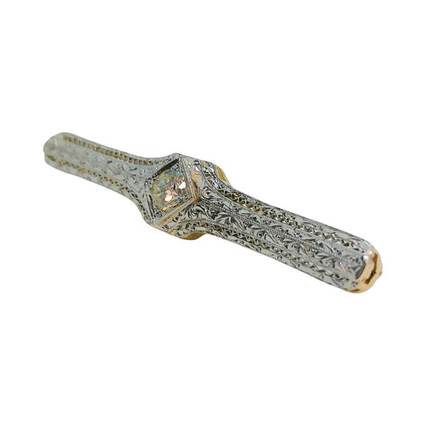 10k Two-Tone Gold 0.70 Carat Old Mine Cut Diamond Antique Filigree Bar Pin Image 2 Joint Venture Jewelry Cary, NC