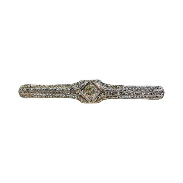 10k Two-Tone Gold 0.70 Carat Old Mine Cut Diamond Antique Filigree Bar Pin Joint Venture Jewelry Cary, NC