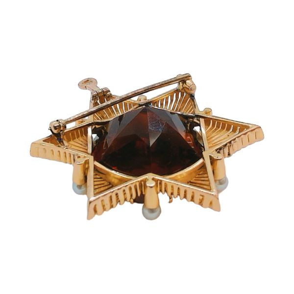 Circa 1930s 14K Rose Gold 80 CT Citrine & Pearl Starburst Brooch Pendant Image 3 Joint Venture Jewelry Cary, NC