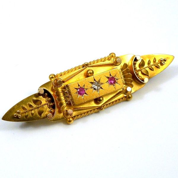 Vintage Inspired, Ruby & Diamond Bar Pin Joint Venture Jewelry Cary, NC