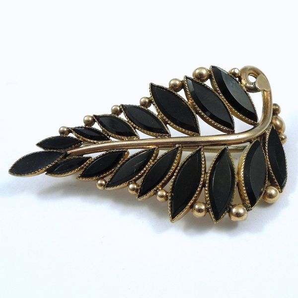 Vintage Onyx Leaf Pin Joint Venture Jewelry Cary, NC