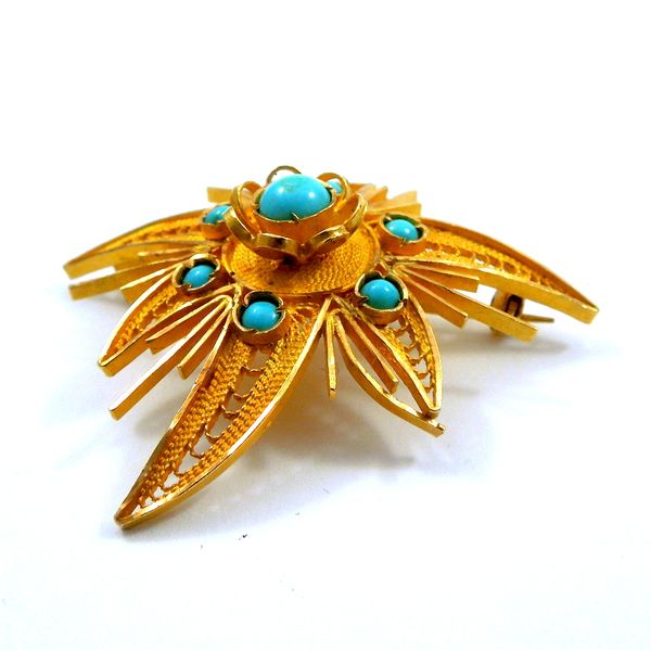 Vintage Turquoise and Gold Pin Image 2 Joint Venture Jewelry Cary, NC