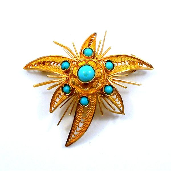 Vintage Turquoise and Gold Pin Joint Venture Jewelry Cary, NC