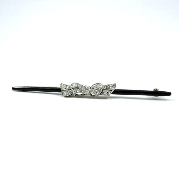Vintage Onyx and Diamond Bow Bar Pin Joint Venture Jewelry Cary, NC