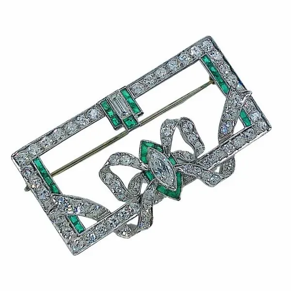 Vintage Inspired Emerald and Diamond Pin Joint Venture Jewelry Cary, NC