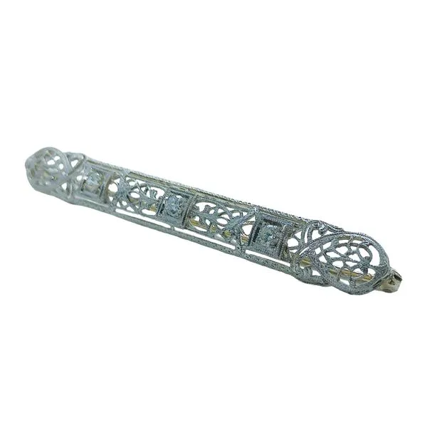 14K White Gold Vintage Diamond Filigree Bar Pin Image 2 Joint Venture Jewelry Cary, NC