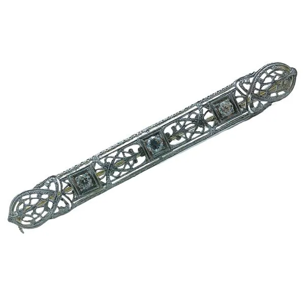 14K White Gold Vintage Diamond Filigree Bar Pin Joint Venture Jewelry Cary, NC