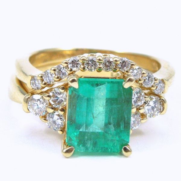 Emerald & Diamond Wedding Set Joint Venture Jewelry Cary, NC