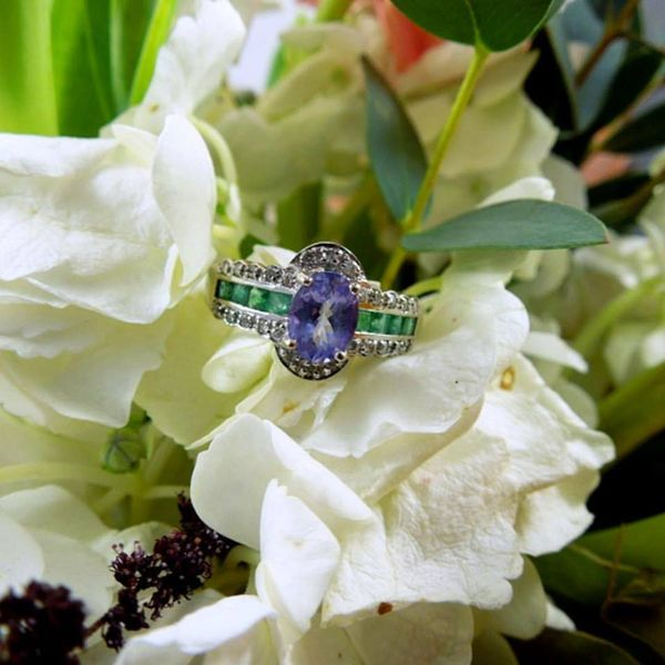 Tanzanite, Emerald and Diamond Ring Image 2 Joint Venture Jewelry Cary, NC