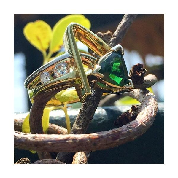 Tsavorite Garnet Trillion & Diamond Ring Image 2 Joint Venture Jewelry Cary, NC