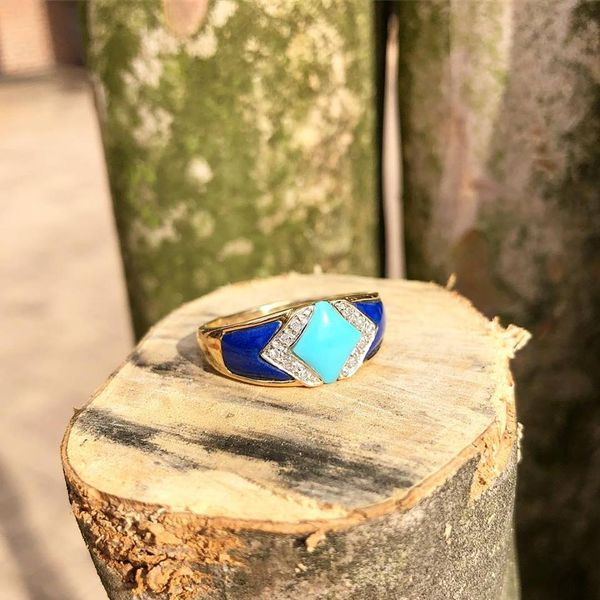 Turquoise, Lapis & Diamond Ring Image 2 Joint Venture Jewelry Cary, NC