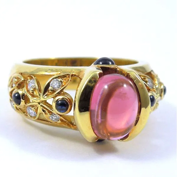 Pink Tourmaline, Diamond & Sapphire Ring Image 2 Joint Venture Jewelry Cary, NC