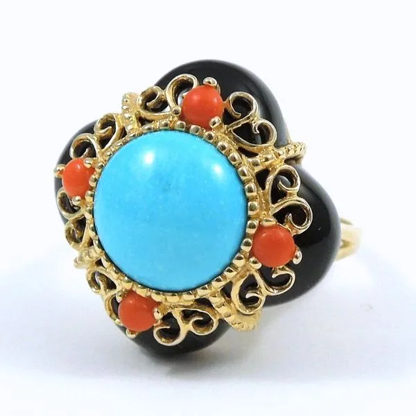 Onyx, Coral and Turquoise Ring Joint Venture Jewelry Cary, NC