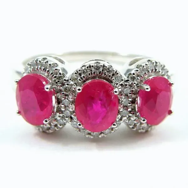 Three Stone Ruby and Diamond Ring Joint Venture Jewelry Cary, NC