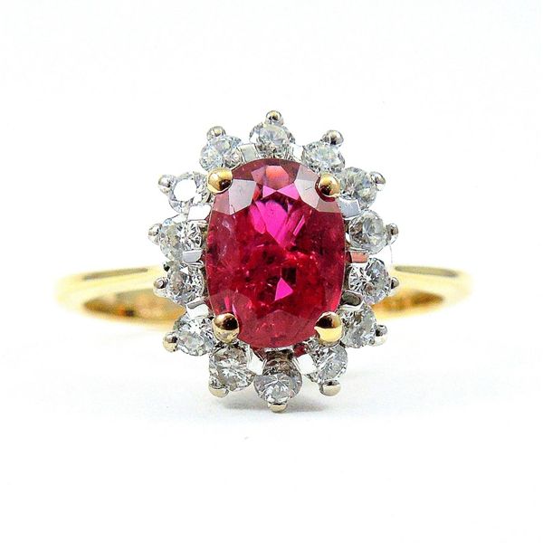Ruby and Diamond Halo Ring Joint Venture Jewelry Cary, NC