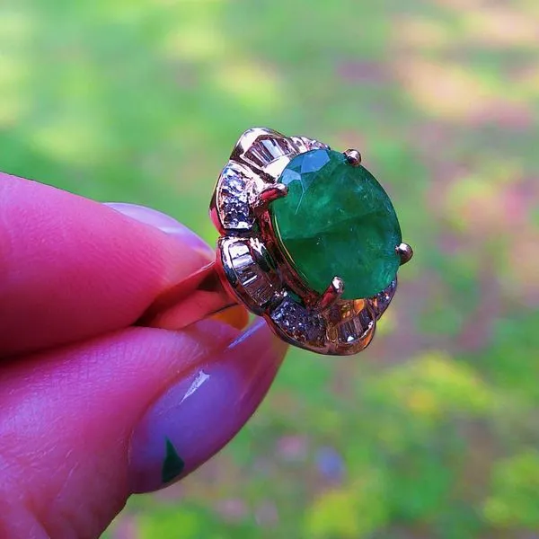 14K Yellow Gold 2.55 Carat Emerald Ring with Diamond Accents Image 2 Joint Venture Jewelry Cary, NC