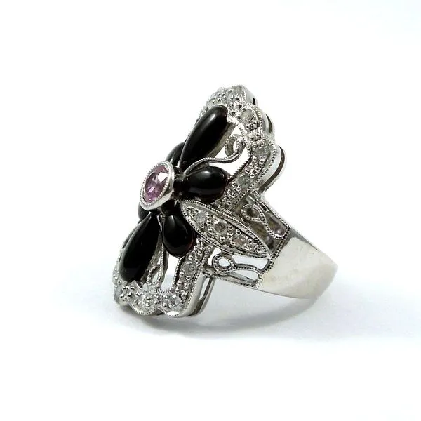 Black Onyx, Pink Tourmaline and Diamond Ring Image 2 Joint Venture Jewelry Cary, NC