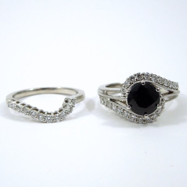 Dark Blue Sapphire Engagement Ring with Wedding Band Image 4 Joint Venture Jewelry Cary, NC