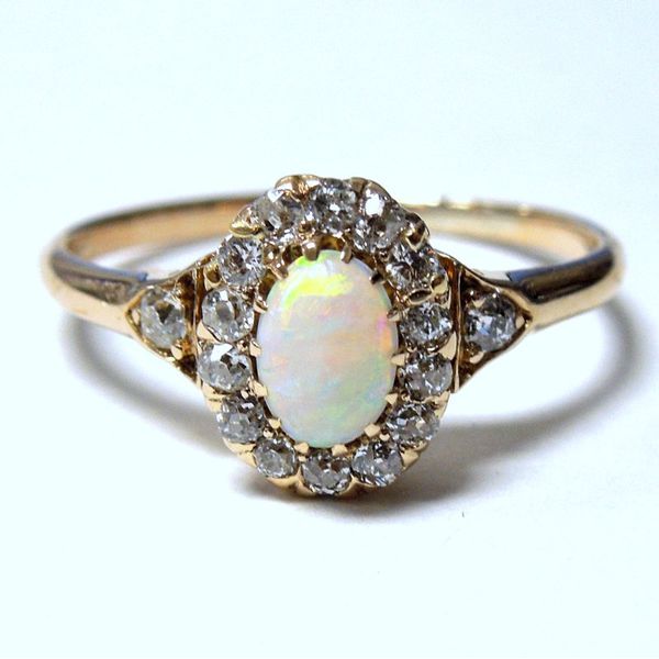 Opal and Diamond Halo Ring Joint Venture Jewelry Cary, NC