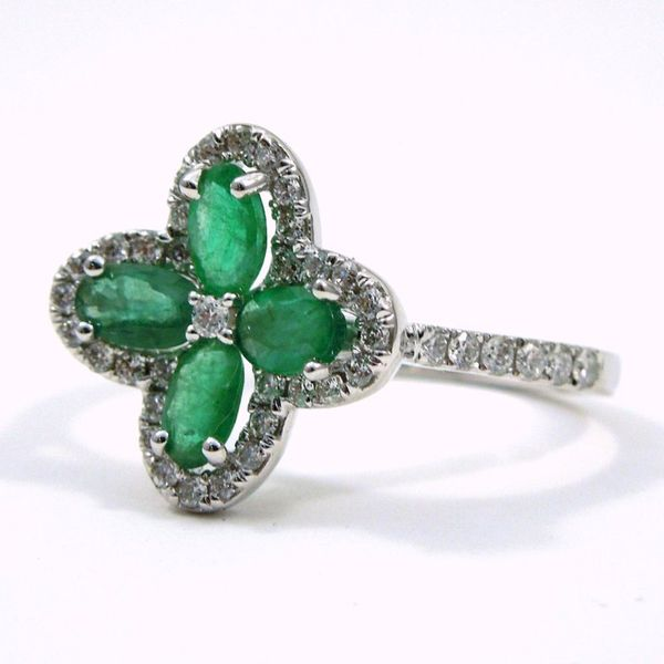 Emerald and Diamond Flower Ring Image 2 Joint Venture Jewelry Cary, NC