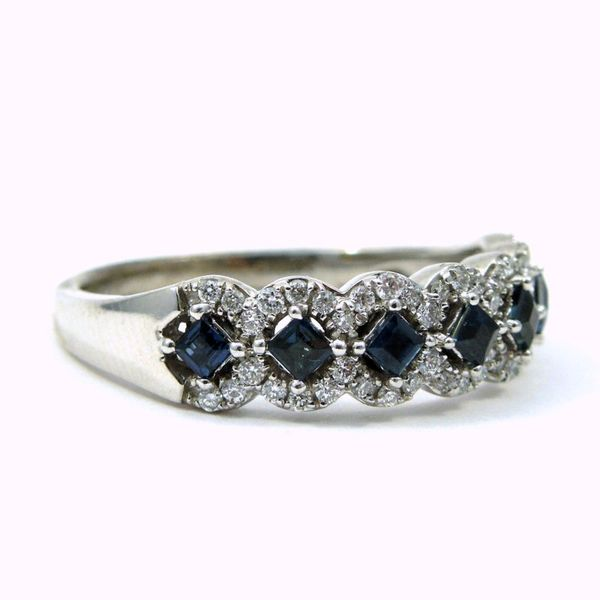 Blue Stone and Diamond Halo Fashion Wedding Band Image 2 Joint Venture Jewelry Cary, NC