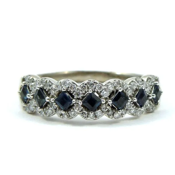 Blue Stone and Diamond Halo Fashion Wedding Band Joint Venture Jewelry Cary, NC