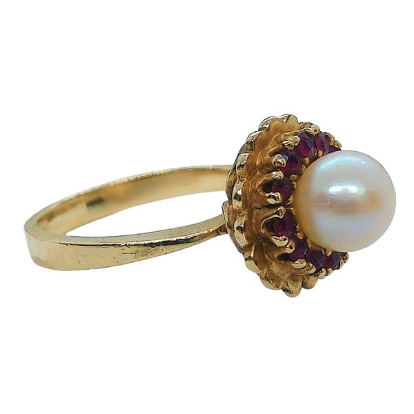 Pearl and Ruby Halo Ring Image 2 Joint Venture Jewelry Cary, NC