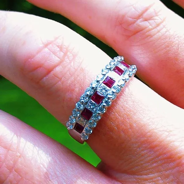 18K White Gold Ruby and Diamond Princess Cut Band – 1.05 CTW Image 3 Joint Venture Jewelry Cary, NC