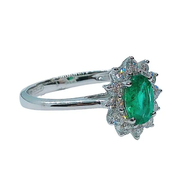 Emerald and Diamond Halo Ring Image 2 Joint Venture Jewelry Cary, NC