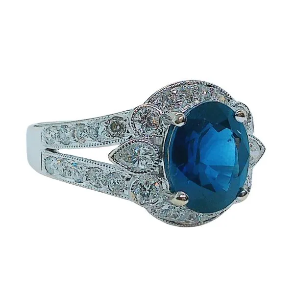 Sapphire and Diamond Halo Style Ring Image 2 Joint Venture Jewelry Cary, NC