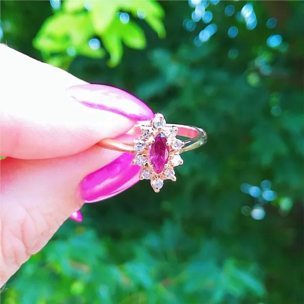 14K Yellow Gold .25 CT Marquise Ruby & Diamond Estate Ring Image 3 Joint Venture Jewelry Cary, NC