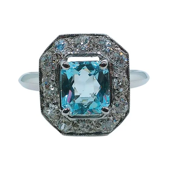 Aquamarine and Diamond Halo Ring Joint Venture Jewelry Cary, NC