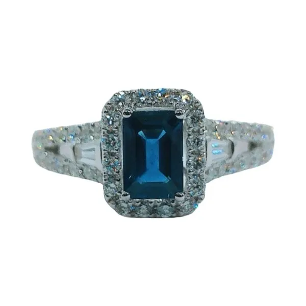 18K White Gold Sapphire & Diamond Halo Ring Joint Venture Jewelry Cary, NC