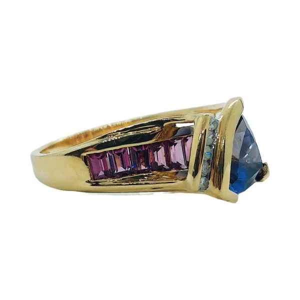 14k Yellow Gold Trillion Cut Iolite & Pink Tourmaline Estate Ring Image 2 Joint Venture Jewelry Cary, NC
