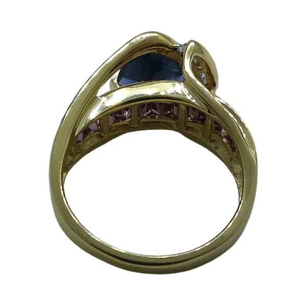 14k Yellow Gold Trillion Cut Iolite & Pink Tourmaline Estate Ring Image 3 Joint Venture Jewelry Cary, NC