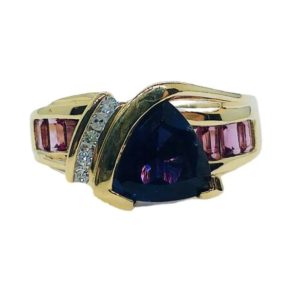 14k Yellow Gold Trillion Cut Iolite & Pink Tourmaline Estate Ring Joint Venture Jewelry Cary, NC