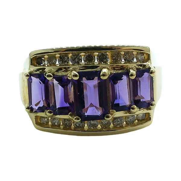 14k Yellow Gold Emerald-Cut 2.0 CTW Amethyst & Diamond Ring Joint Venture Jewelry Cary, NC