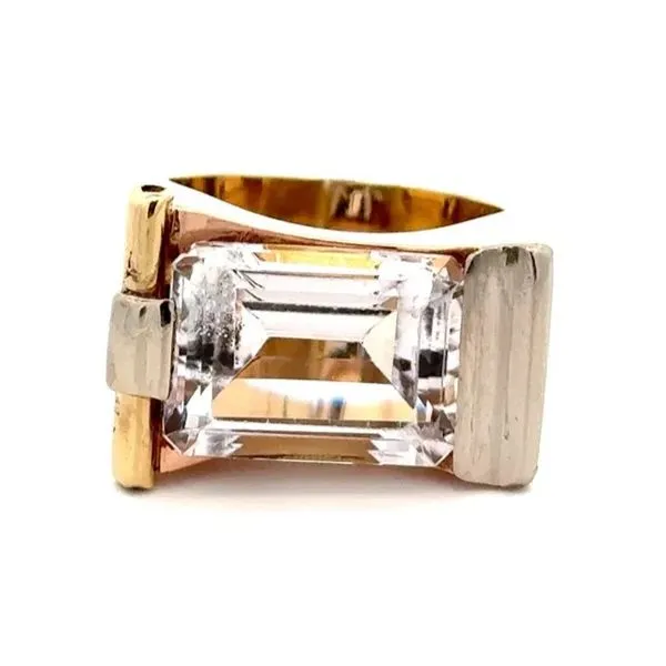 14K Two-Tone Retro 9.00 Carat Emerald Cut Morganite Ring Joint Venture Jewelry Cary, NC