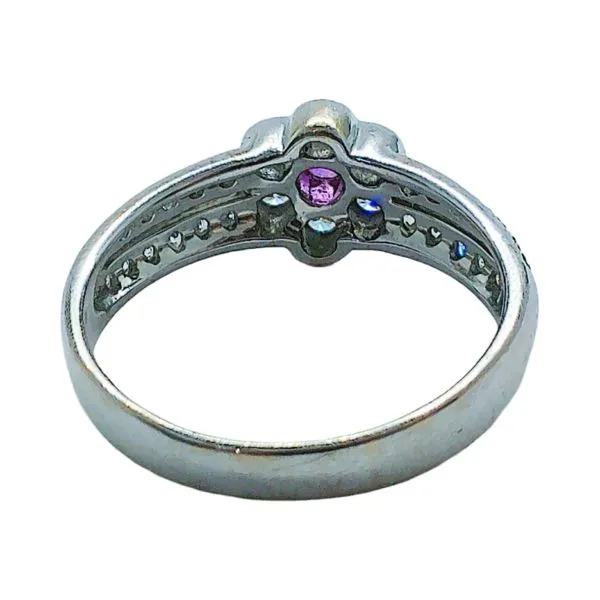 18K White Gold Floral Ring with .08 CT Hot Pink Sapphire & .30 CTW Round Brilliant Cut Diamonds Image 3 Joint Venture Jewelry Cary, NC