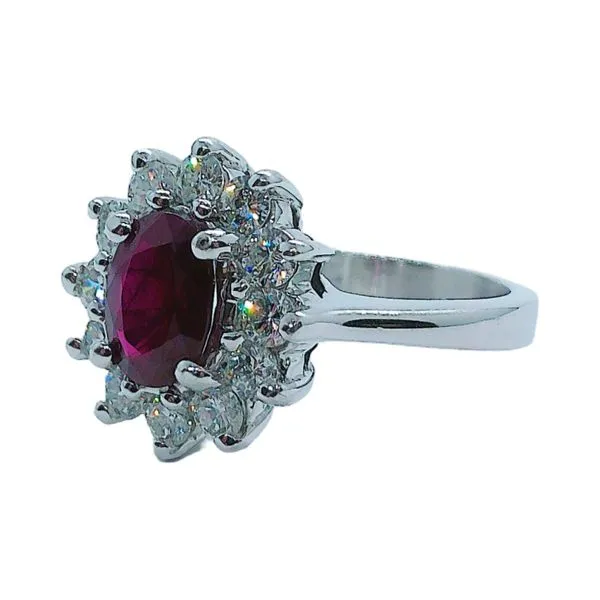 14K White Gold 1.36 CT Oval Ruby Diamond Estate Halo Ring Image 2 Joint Venture Jewelry Cary, NC