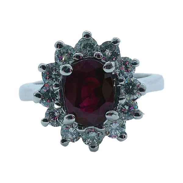 14K White Gold 1.36 CT Oval Ruby Diamond Estate Halo Ring Joint Venture Jewelry Cary, NC