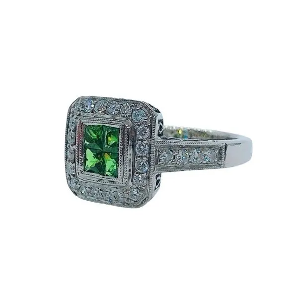 Simon G 18K White Gold Tsavorite Garnet & Diamond Halo Ring Image 2 Joint Venture Jewelry Cary, NC