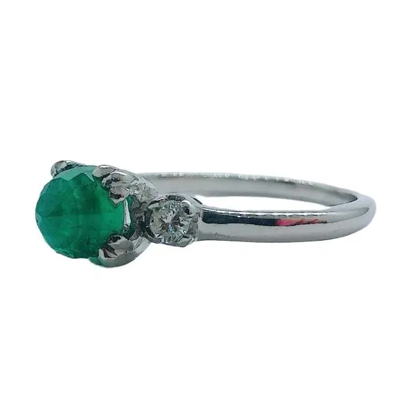 Platinum 0.76 CT Round Sugarloaf Checkerboard-Cut Emerald & 0.20 CTW Diamond Ring Image 2 Joint Venture Jewelry Cary, NC