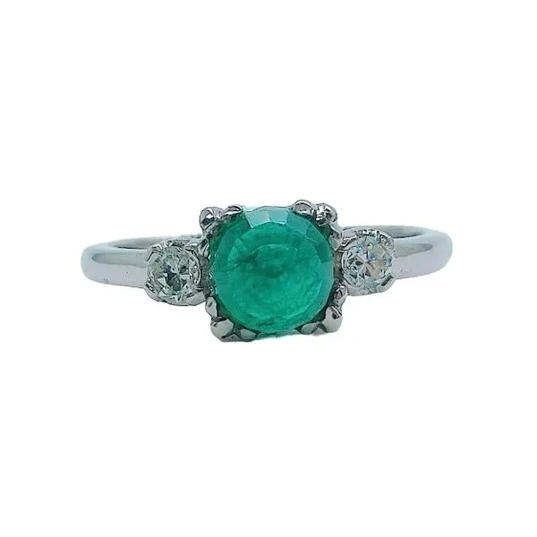 Platinum 0.76 CT Round Sugarloaf Checkerboard-Cut Emerald & 0.20 CTW Diamond Ring Joint Venture Jewelry Cary, NC