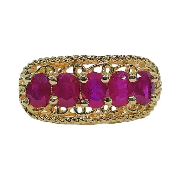 14K Yellow Gold 1.80 CTW Five-Stone Ruby Ring Joint Venture Jewelry Cary, NC