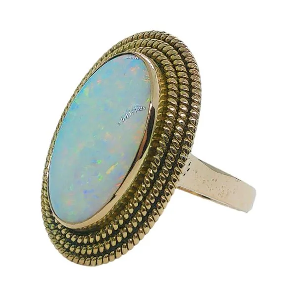 14K Yellow Gold 4.60 CT Cabochon Opal Bezel Estate Ring Image 2 Joint Venture Jewelry Cary, NC